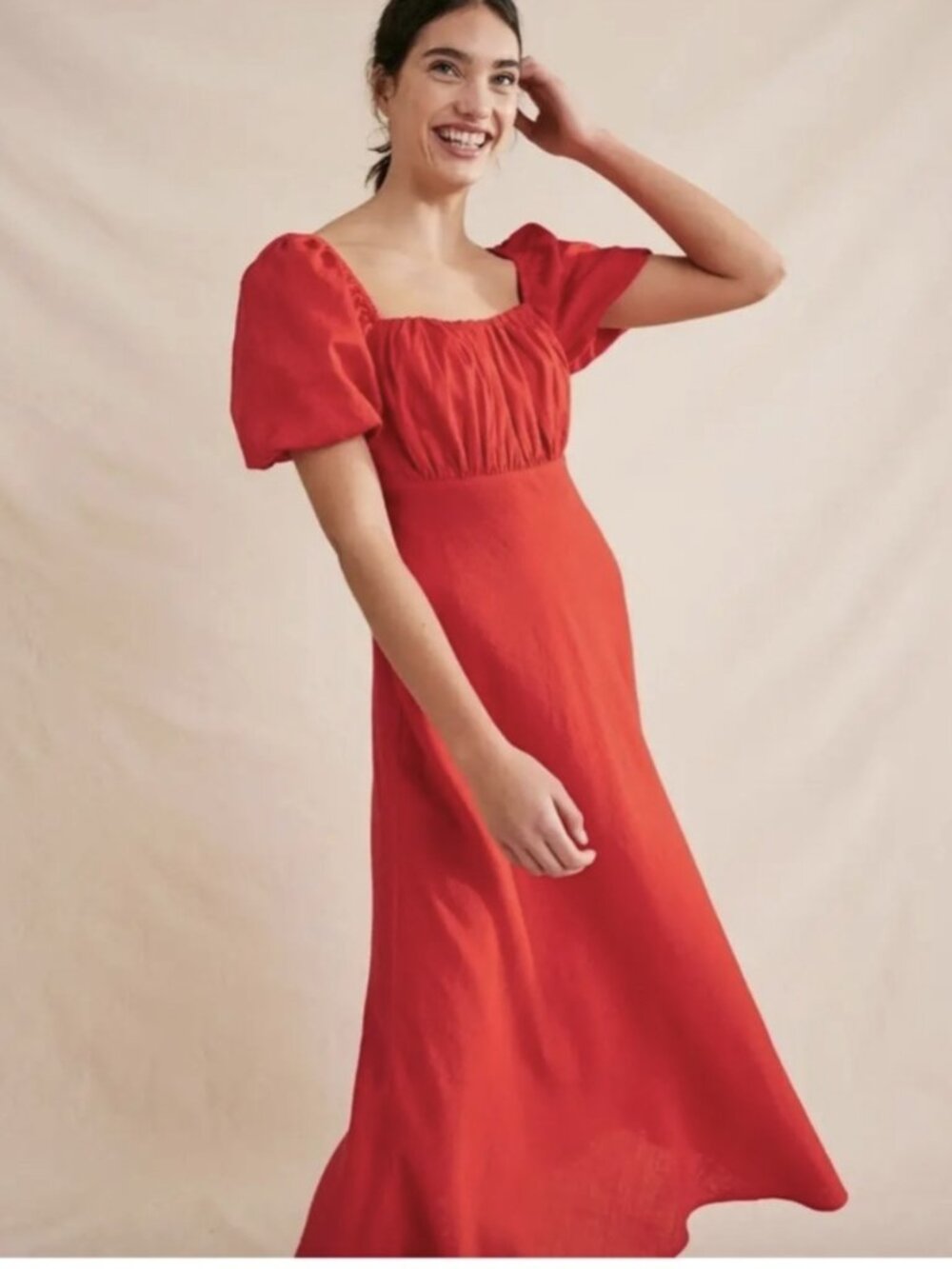 Boden Linen Puff‑Sleeve Dress (Women’s 14)